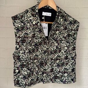 Mango vest Boxy floral corduroy XS Small NEW quilted pocket snap detail
